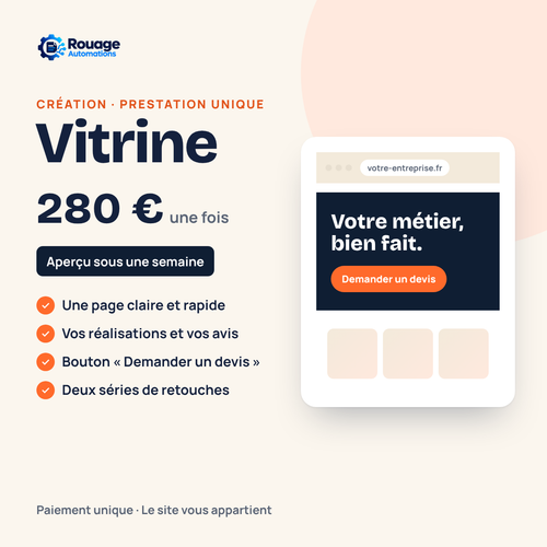 Création de site Vitrine pour artisan, 280 € une fois